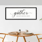 ZZJJHYWGQ Gather Here With Grateful Hearts Sign Rustic Farmhouse Wall Art 32"×12" For Dining Room kitchen Family Gathering Thanksgiving Decor Minimalist Large Wooden Framed Hanging Art (Black)