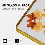 Gold Bathroom Mirror, 40x30 Inch Brushed Gold Metal Frame Mirror for Wall, Rounded Rectangle Bathroom Vanity Mirror, Tempered Glass, Anti-Rust, Horizontal/Vertical