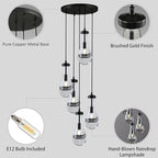 Bronze 5 Light Raindrop Chandeliers, Black Cluster Pendant Light Teardrop Dining Room Light Fixture Pendant Lights Kitchen Island, Hanging Ceiling Pendant Lighting for Entryway Living Room