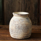 Rustic Vintage Ceramic Vases ，White Terracotta Decorative Flower Boho Vintage Wide-Mouth Vase for Living Room Bedroom Kitchen Office Decor Centerpiece Table Decorations 5.71Inch