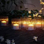 ComSaf 6pcs Mini Glass Cylinder Vases 3.9 Inch Tall, Small Vase for Flowers, Short Ribbed Vases for Centerpieces, Clear Hurricane Glass Candle Holders for Table Party Home Decor