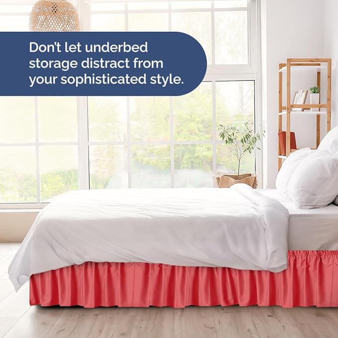 Wrap Around Dust Ruffle Bed Skirt - Red - for Full Size Beds with 24 Inch Drop - Easy Fit Elastic Strap - Adjustable Pleated Bedskirt w/Brushed Fabric - Wrinkle Free - for Women, Men, Kids & Teens