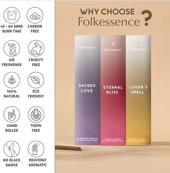 Folkulture Incense Sticks with Holder for Gift | Set of 6 (120 Fall Insence-Stick) | Organic Fall Scents with 45 Mins Burn Time | Vanilla Incense-Set | Lavender Incienso | Non Toxic Inscents-Sticks