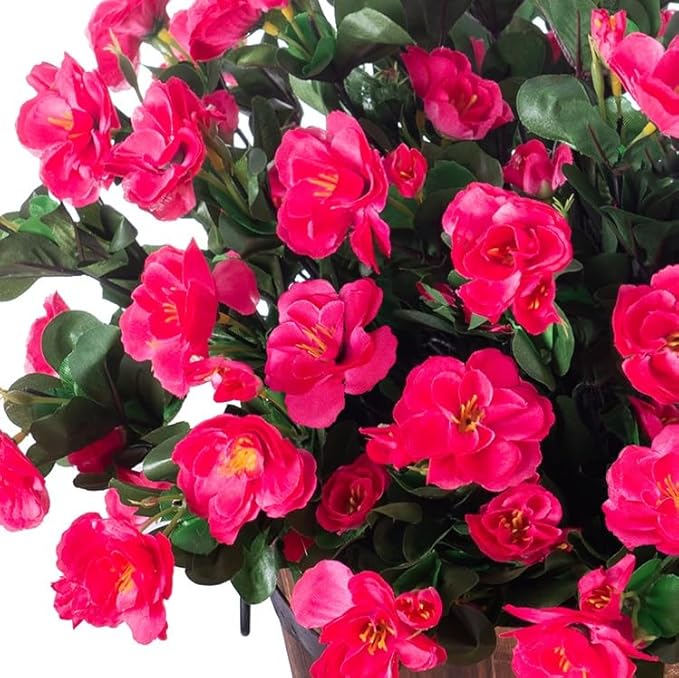 Ivydale Artificial Fake Camellia Flowers Plants for Outdoor Outside Fall Decoration, Faux Silk Hotpink Camellias UV Resistant Look Real for Planter Porch Patio Garden Yard, 3 Large Bundles