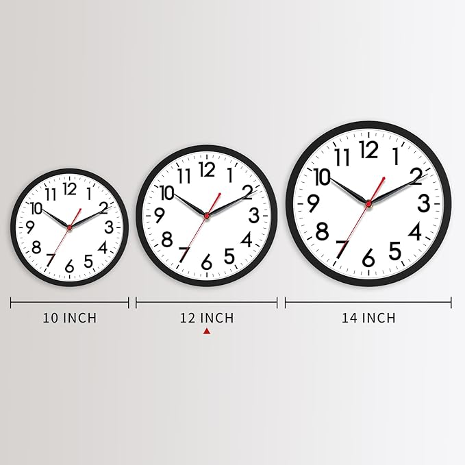 AKCISOT 12 Inch Wall Clock Silent Non-Ticking Modern Wall Clocks Battery Operated - Analog Classic Clock for Office, Home, Bathroom, Kitchen, Bedroom, School, Living Room(Black)