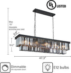 Crystal Chandeliers for Dining Room 47.3" 12 Lights Elegant Pendant Ceiling Lighting Rectangle Contemporary Pendant Light Fixture