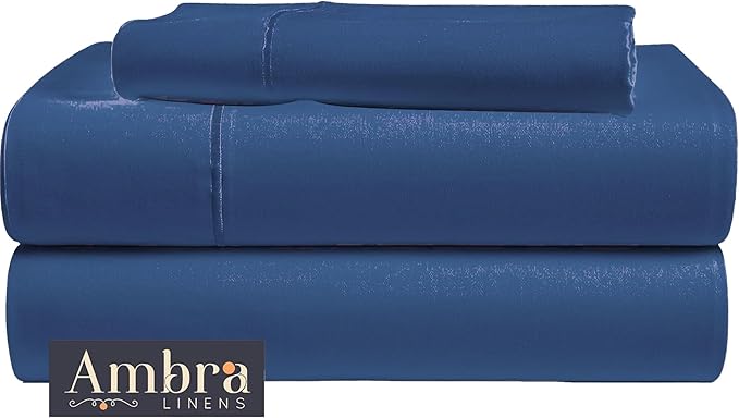 Tencel Sheets 3 Piece for Twin Size Bed - 100% Eucalyptus Lyocell Twin Sheets Set - Soft, Cooling & Breathable for Hot Sleepers - 16” Deep Pockets Hotel Quality Bedding Set - Navy