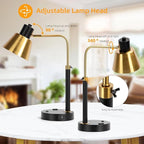 Desk Lamp with Dual USB Charging Port, Heavy Duty Metal Task Light, 340 Degree Swivel Arms, Easy Assembly with Cord Guide, Reading Lamp for Home Office, Black & Gold (Bulb Not Included)