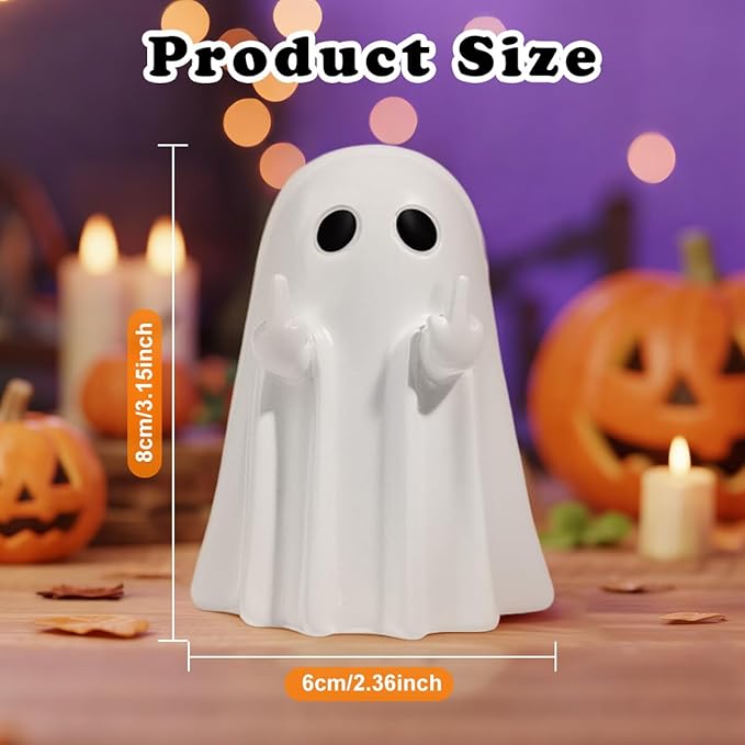 Halloween Ghost Figurine - Spooky Resin Ghost Statue, Cute Finger Ghost Ornaments, Perfect for Indoor & Porch Halloween Decor (Halloween Ghost Figurine)