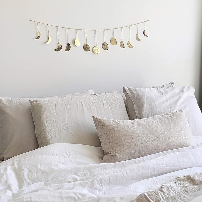 BASE ROOTS Moon Phase, Gold Wall Decor for Bedroom & Living Room, Bohemian Wall Decor, Handmade Hammered Metal 36" 13 Phases Moon, Celestial Wall Art, Gift for Women & Kids