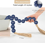 OMISHE Extra Large Wood Bead Garland in Navy Blue with 1.6" Diameter Wooden Beads and Tassels, 41" Long Rustic Farmhouse Country Decorative Beads for Home Wooden Decor, Navy Blue