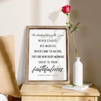 Christian Wooden Wall Signs, Living Room Decor, Home Church Decor for Room, Framed Wall Plaque Sign 15 * 11.5 inches, The Steadfast Love of the Lord Never Ceases Sign