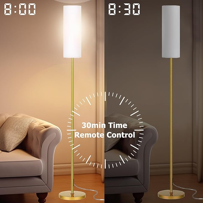 Smart LED Floor Lamp with APP Control & RGB Colors - Dimmable Standing Lamp for Living Room, Bedroom, Gaming - Remote, Timer, 9W Bulb Included, 67" Modern Tall Lamp (Gold)