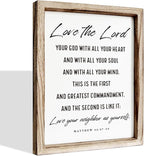 Christian Wall Plaque, Master Bedroom Decor Above Bed, Rustic Farmhouse Christian Decor, Matthew 22:37-39 Signs, Framed Wall Plaque Sign 15 * 11.5 inches, Love the Lord Sign