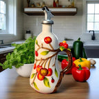 18.26oz/540ml Ceramics Olive Oil Dispenser Bottle,Hand Painted Reliefs Oil Dispenser for Kitchen,Oil Bottles for Kitchen (Cherry)
