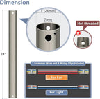 24" Ceiling Fan Downrod, 【1 Outside Diameter】 Brushed Nickel Extended Downrod, including 4 Wire Connectors and 5 Extension Wires (No Threads)