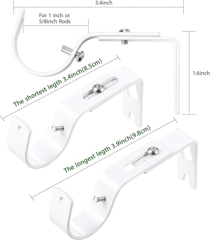 Frienda 12 Pcs Curtain Rod Brackets Adjustable Holder Wall for 1 Inch Diameter Curtain Rod General Bracket Hooks with Screws (Matt White)