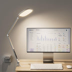 LED Desk Lamp for Home Office, 15W Desk Light with C- Clamp, Swing Arm, Memory & Timer Function, 1200LM Dimmable Computer Light for Video Calls, Conference, Study (White-Clamp)