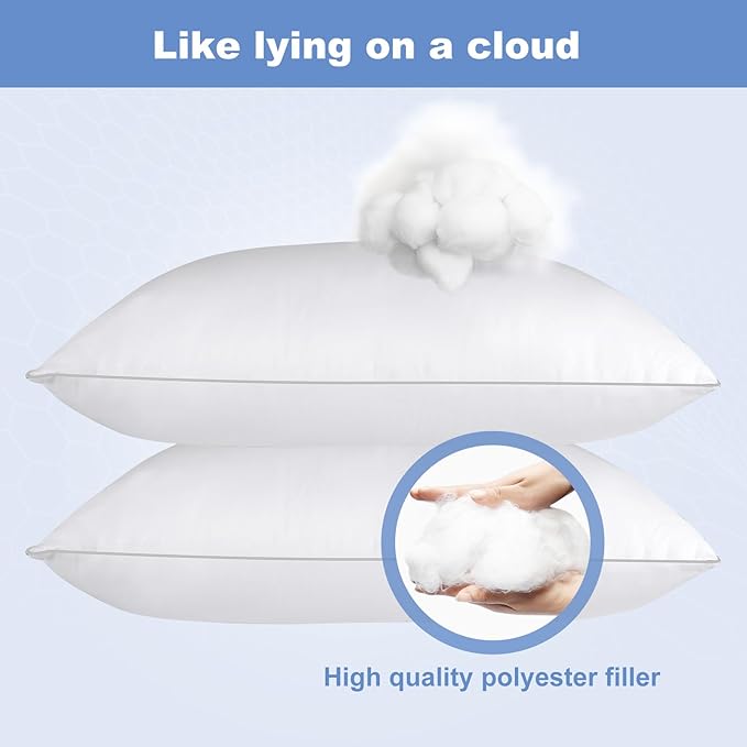 Bed Pillows for Sleeping Queen&King Size Set of 2 Pack Cooling Pillow Set of 2 for Side Back and Stomach Sleepers Down Alternative Filling Luxury Soft and Skin-Friendly