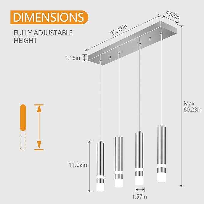 4-Light Dining Room Modern Pendant Light Kitchen Fixture Dimmable LED Chrome Mini Pendant Lighting fo Kitchen Island Study Pendant Lights