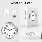 AKCISOT Wall Clock, Modern Small Wall Clocks Battery Operated 8 Inch, Silent Non-Ticking Analog Classic for Office, Home, Bathroom, Kitchen, Bedroom, School(Silver)