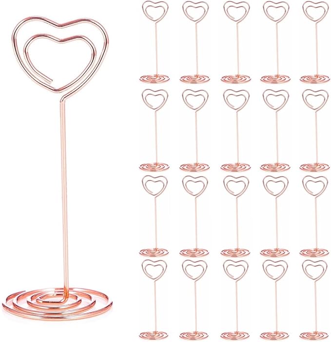20PCS 3.35 Inch Table Number Stands - Place Card Holders for Wedding Centerpieces, Birthday Party, Photo Picture Frame Display (Heart Shaped-Rose Gold)