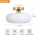 Mid-Century Modern Gold Semi Flush Mount Ceiling Light, Kitchen Ceiling Light Fixture with Glass Shade, Vintage White Close to Ceiling Lamp for Entryway Hallway Bathroom (11.0 Inch)