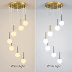7-Lights Gold Chandelier with Milk White Glass Hanging Fixture Light for Kitchen Island Mid Century Modern Globe Pendant Light for Foyer Living Room Entryway Hallway