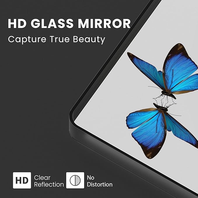 Black Bathroom Mirror 55X30 Inch, Black Metal Framed Mirror for Wall, Rounded Rectangle Matte Bathroom Vanity Mirror with Tempered Glass, Anti-Rust, Horizontal/Vertical