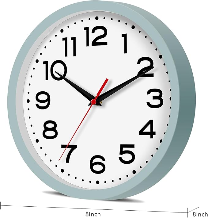 Wall Clock Silent Non-Ticking Modern Clock Battery Operated 8 Inch Small Classic Analog Decorative for Kitchen, Bathroom, Office, Bedroom, Home(Blue Gray)