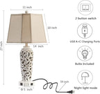 27" Rustic Table Lamps Set of 2 for Living Room with USB A+C Ports, Vintage Nightstand Bedroom Lamp with Hollow Nightlight