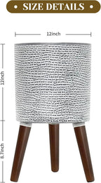 Flower Pot with Legs Tall Flower Pot with Drainage Holes for Indoor and Outdoor Decorative Planting (Gray Wave, 12 Inches)