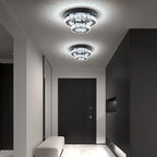 Modern Crystal Chandelier Black Flush Mount Ceiling Light Surface Mount Led Ceiling Light Mini Bedroom Ceiling Lights Indoor 9.8" Diameter Mini Crystal Chandeliers Black 6000K