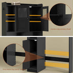 Itaar Over The Toilet Storage Cabinet, Over Toilet Bathroom Organizer with Glass Doors & Toilet Paper Holder Stand, Home Space-Saving Toilet Rack, for Bathroom, Restroom, Laundry(Black)