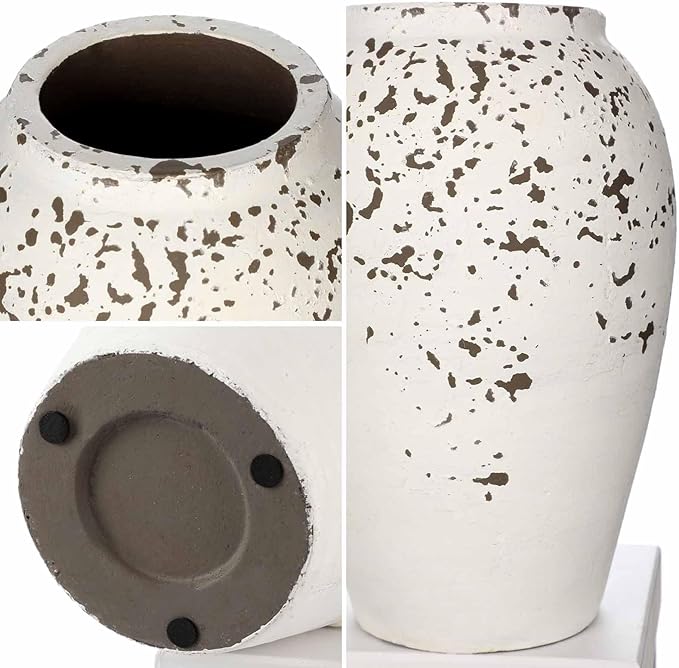 Handcrafted Flower Vase, 9.5" Tall Terracotta Vases, Vintage Rustic Ceramic Vase Décor, Wide Mouth, Matte Finish for Home Office Resto Café Décor