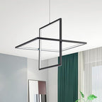 Modern LED Chandelier - Square Pendant Light, Contemporary Style, Dimmable for Living, Dining, Bedroom, Kitchen, Study Room - 65W, 6000K Cool Light (Black)