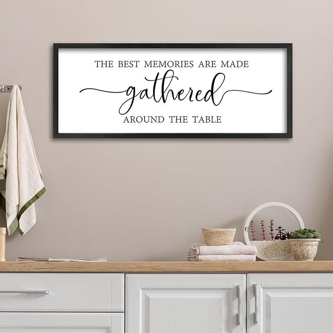 The Best Memories Are Made Gathered Around The Table Wall Art 40"x15" Large Dining Room Wood Framed Signs Kitchen Wall Hanging Decor (Black)