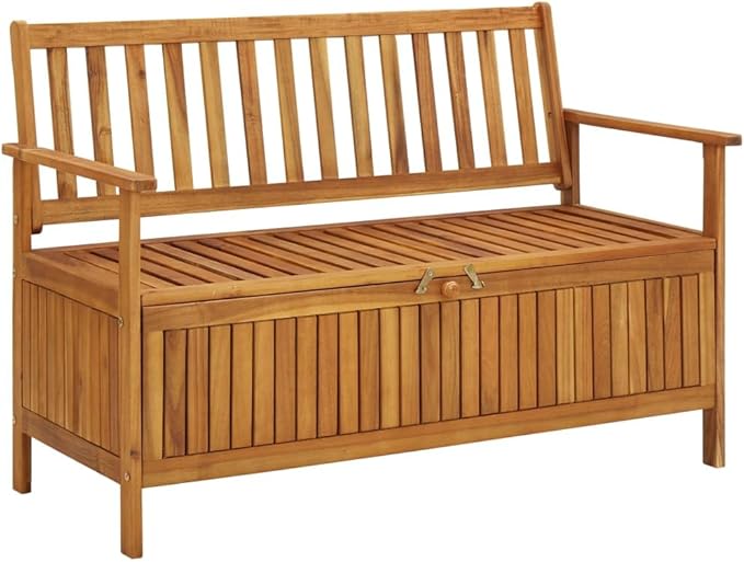 vidaXL 47.2" Patio Storage Bench, Solid Acacia Wood, Outdoor Garden Furniture with Ample Storage Space and Comfortable Seating