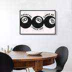Black 8 Ball Poster, Lucky Me Lucky You Lucky Us Quote Canvas Wall Art, Playful Billiards Balls Picture Print, Retro 8ball Pool Painting for Bar Cart Game Room Man Caves Wall 16x24in Unframed