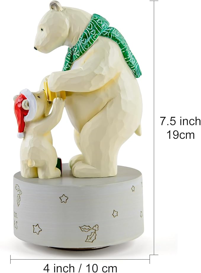 AIDLNS Christmas Polar Bear I Love You More Than Christmas-Theme Music Box, Handmade Sculpture Figurines Musical, Plays Silent Night Tune, Heartwarming Holiday Decoration for Family