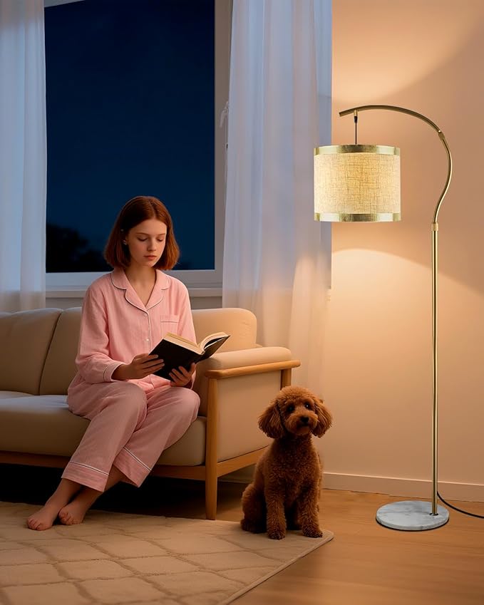 Lightdot 64.9IN Gold Arc Floor Lamp, Modern Floor Lamps for for Wedding/Party, Standing Lamp with Linen Shade, Tall Floor Lamp Living Room/Bedroom (Bulbs Included)