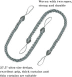BEL AVENIR Curtain Rope Tiebacks, Drapery Rope Holdbacks with 4 Metal Screw Hooks (Light Blue-4 Pack)