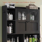 Itaar Over The Toilet Storage Cabinet, Over Toilet Bathroom Organizer with Glass Doors & Toilet Paper Holder Stand, Home Space-Saving Toilet Rack, for Bathroom, Restroom, Laundry(Black)