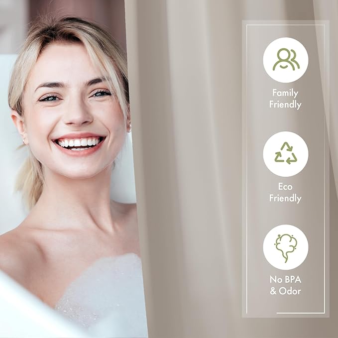 AmazerBath Shower Curtain Liner, 72x72 Tan Shower Liner, Cute Plastic Shower Curtain Liners, Lightweight Waterproof PEVA Khaki Shower Curtains for Bathroom with Magnets and 12 Grommet Holes