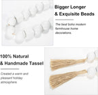 OMISHE White Extra Large Wood Bead Garland with 1.6" Diameter Wooden Beads and Tassels, 41.5" Long Rustic Farmhouse Country Boho Decorative Beads for Home Decor Tiered Tray Decor
