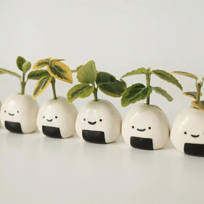 5 PCS Mini Flower Vase, Handmade Ceramic Rice Ball (Japanese Onigiri) Miniature Vases, Charming and Cute Design, Perfect for Dry Flowers - Bulk Bud Vases, Unique and Adorable Japanese Craft