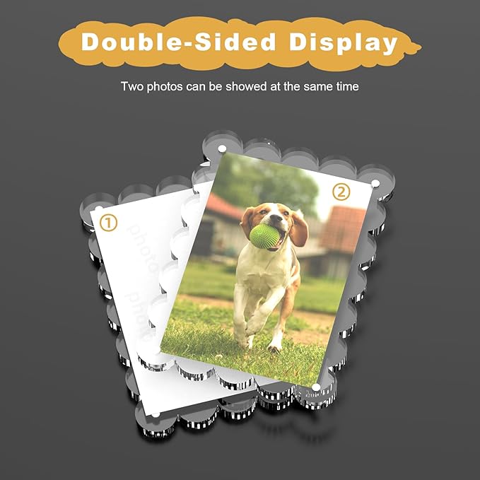 3 Pack Acrylic Picture Frames, 4x6 Magnetic Photo Frame with Stands, Double Sided Clear Picture Frame,10+10mm Thickness Scalloped Photo Frames for Home Office Decor Table Top Display