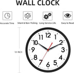 AKCISOT 18 Inch Wall Clock Large Silent Non-Ticking Wall Clocks Battery Operated - Analog Classic Clock Decorative for Living Room, Office, Home, School(Black)