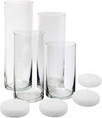 Royal Imports Glass Cylinder Flower Centerpiece Vases Set of 4 - Hurricane Candle Holder Pillar, Floating, Tealights - Use for Floral, Wedding, Home Decor, Holiday Includes 4 Floating Candles