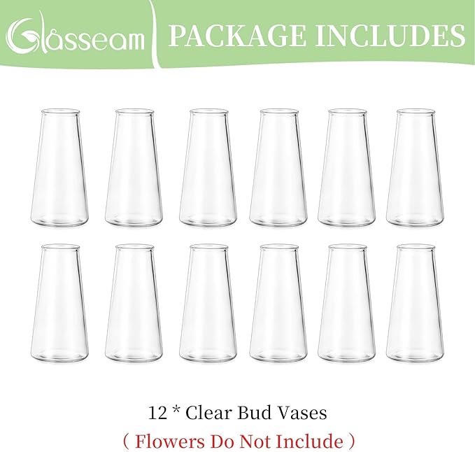 Glasseam Clear Flower Vases for Centerpieces: Modern Glass Vase Set of 12 for Wedding Party Centerpiece Home Table Decor 5.5In Small Bud Vases for Flowers Rose Tulip Stems